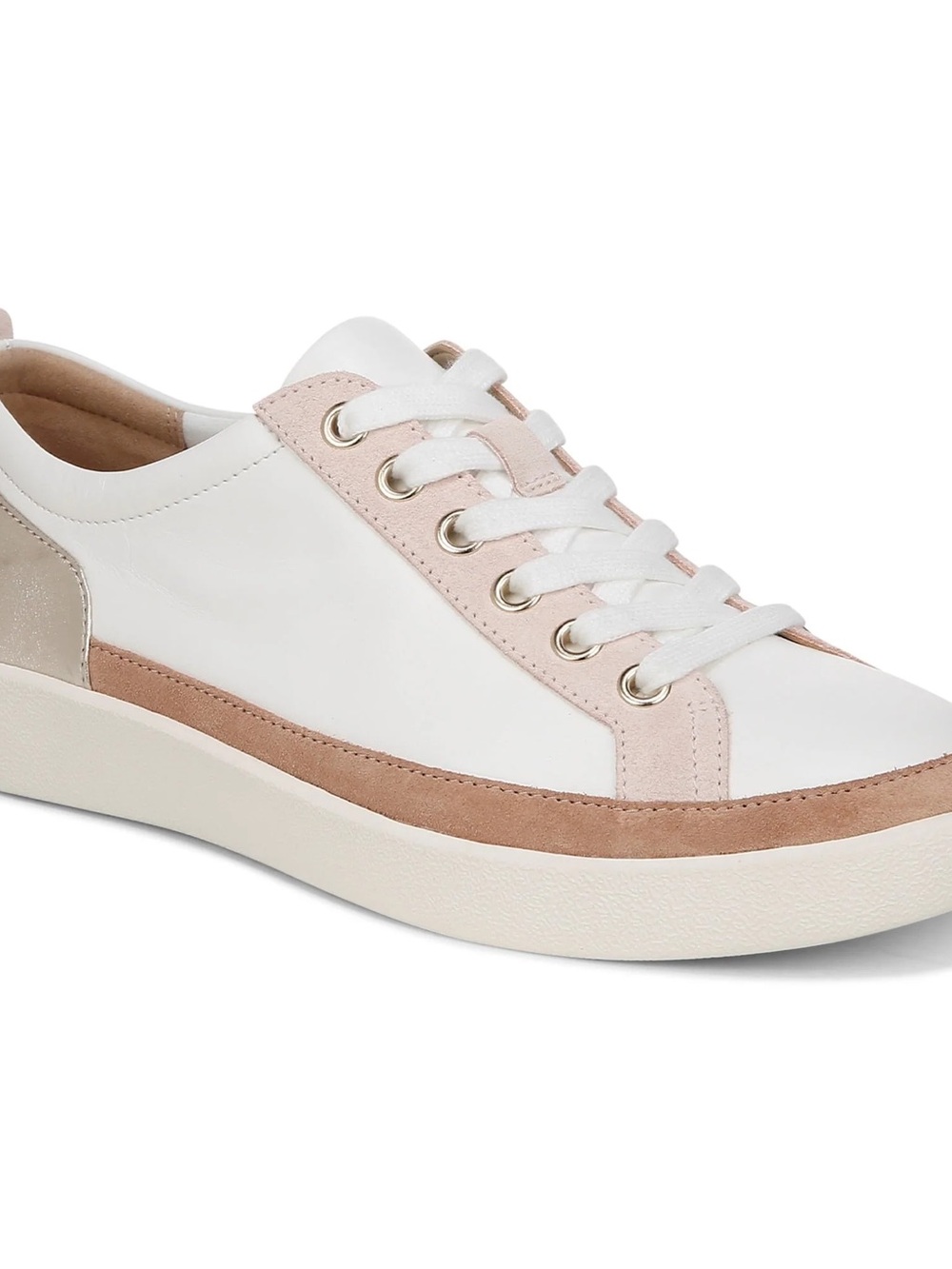 Vionic Winnys- White Leather Sneakers with Rose Metallic Accents - Picture 3 of 4